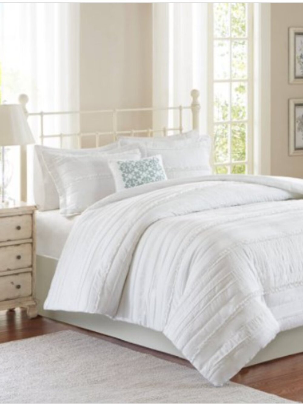Isabella White Cotton Full/Queen Duvet Cover Set
